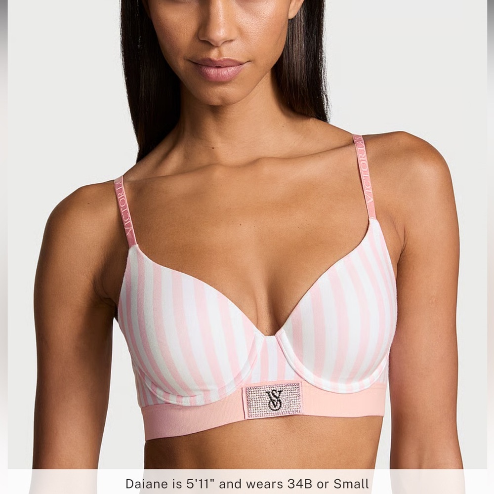 NWOT Victoria's Secret tshirt push-up bra 34B white & pink stripes